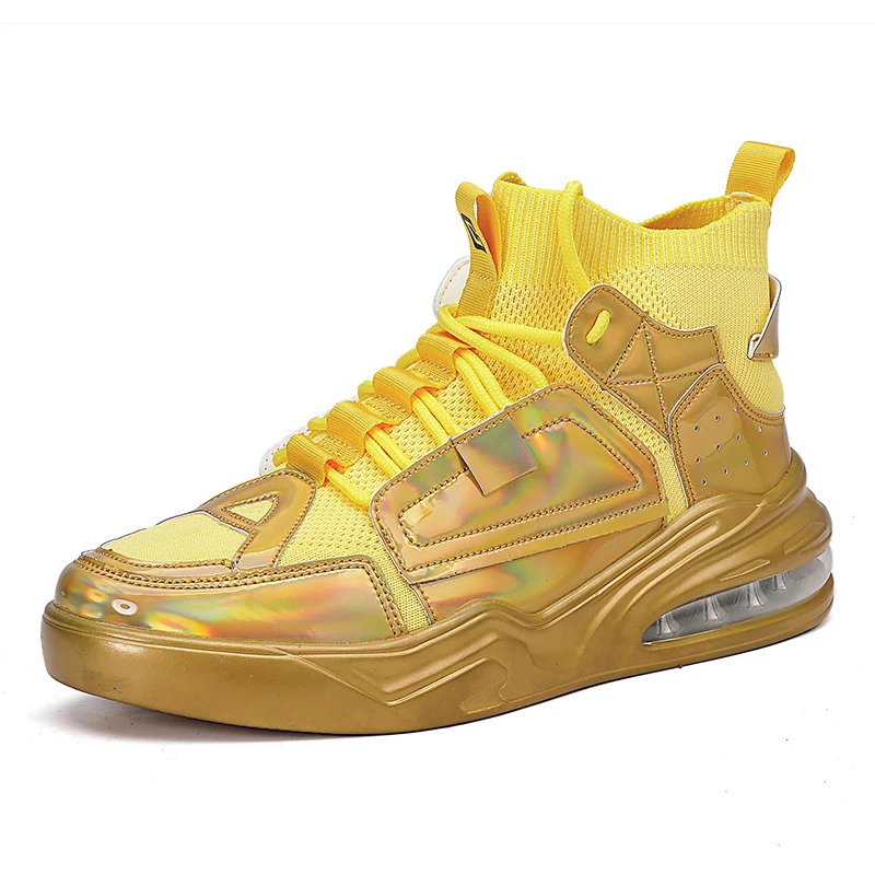 Boy Gold Silver Boots New Stylish Platform Flat Shoes Luxury Brand Sport Skateboarding Shoes for Men Trend Athletic Shoes Men - Цвет: Gold