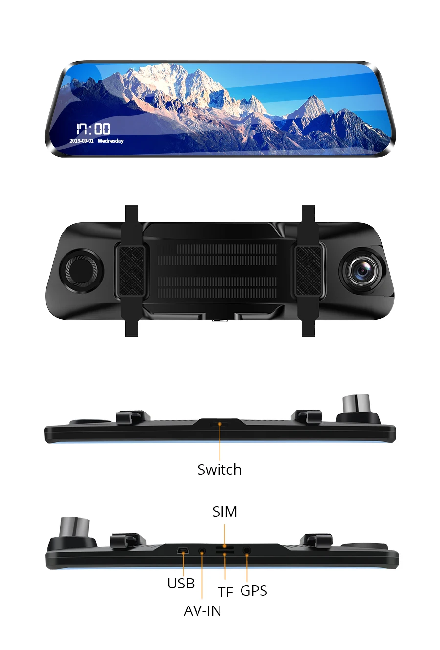 E-ACE Car Dvr ADAS 4G 10" IPS mirror Dash cam Video Recorder Full HD 1920x1080 Dual Lens Rear View Mirror Android GPS Car Camera