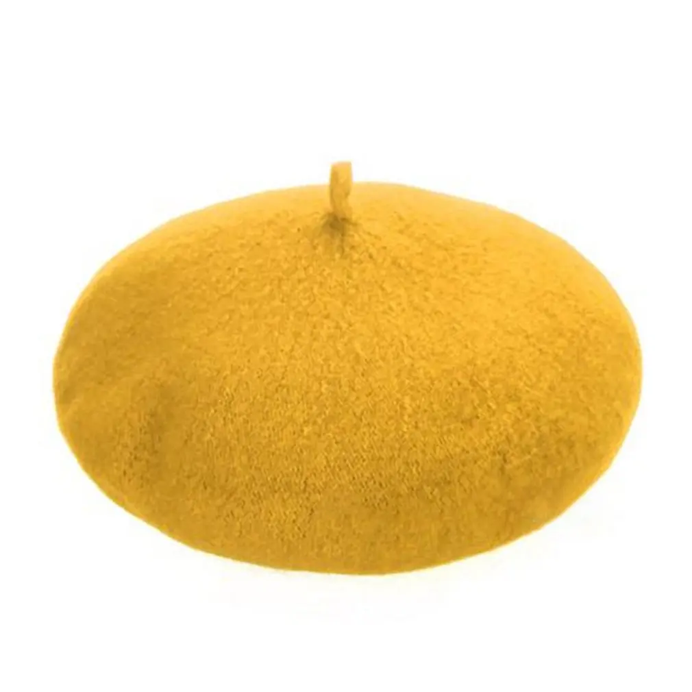 yellow Осенне-зимняя повседневная классическая детская шапка, однотонные винтажные Восьмиугольные береты, круглая мягкая удобная шерстяная шапка для девочек - Цвет: yellow