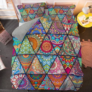 

Colorful Mandala Bedding Set Geometry Square Bedclothes Bohemian Duvet Covers with Pillowcases King Queen Size Home Textile
