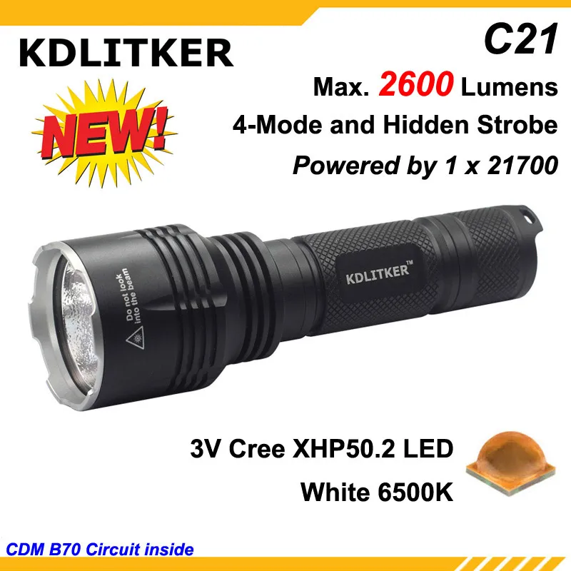Kdlitker C21 3v Cree  2600 Lumens 5-mode Led Flashlight - Black (  1x21700 ) - Flashlights & Torches - AliExpress