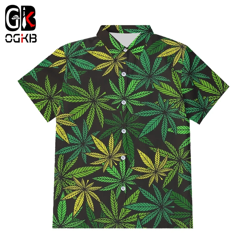 

Рубашка OGKB мужская с 3D принтом кленовых листьев, свитшот на пуговицах, уличная одежда с зелеными листьями, одежда в стиле Харадзюку, Размеры ЕС/США