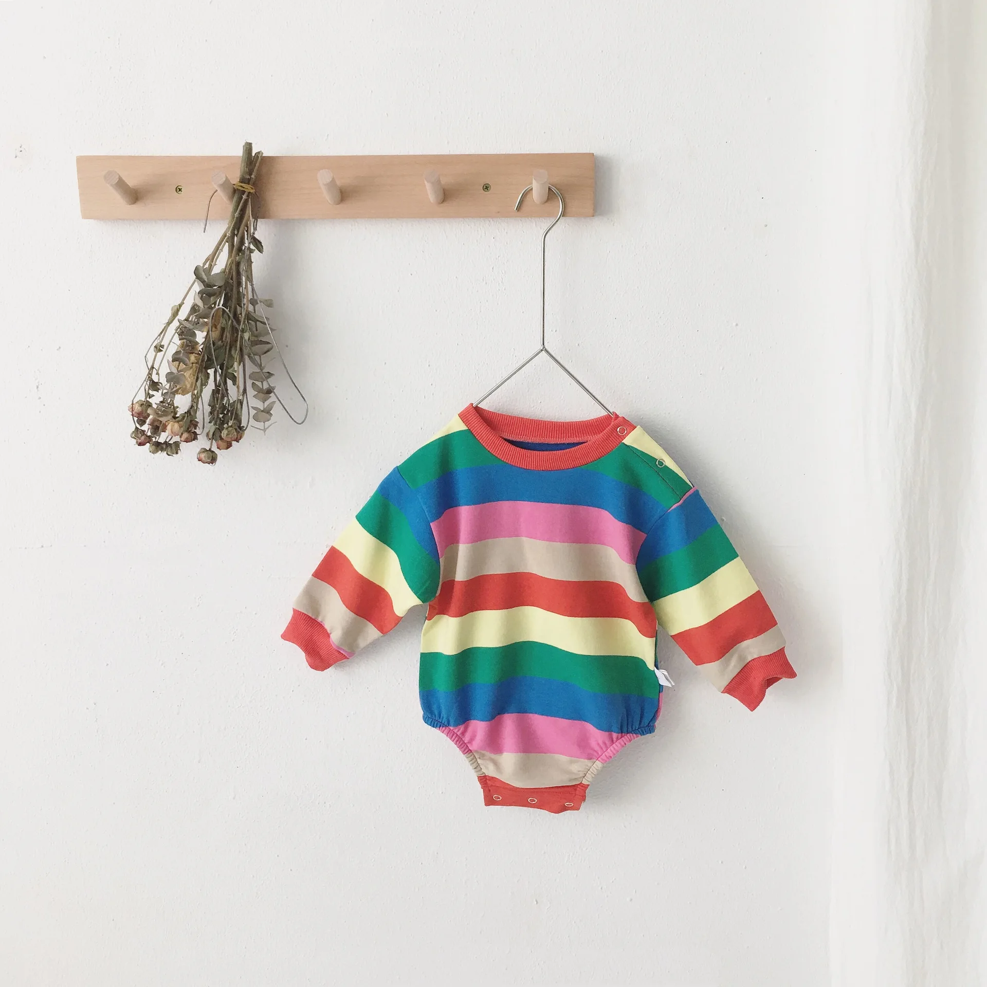

new Autumn Infants Bodysuits Korean Style Rainbow Striped Long Sleeve Newborn Baby Jumpsuits Toddlers Clothes