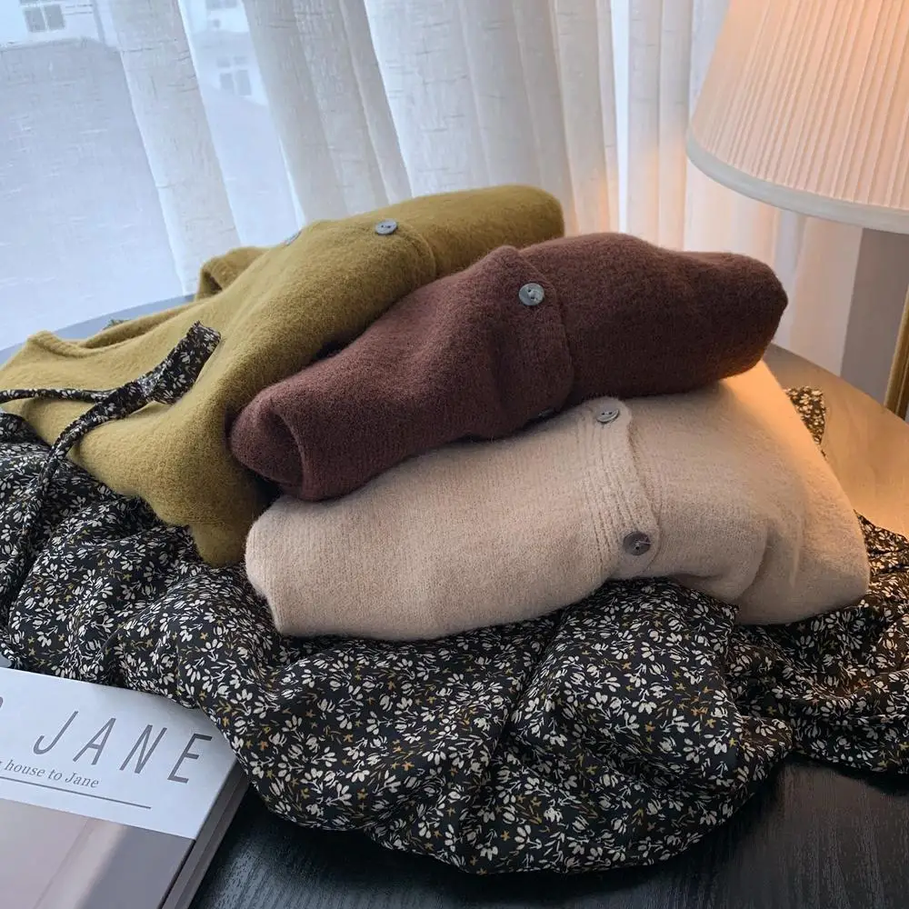 

Women's Winter Sweater Coat Women Han Fan Short Thick Knit Cardigan Single Breasted Coat Sweater Cardigan Coat Women