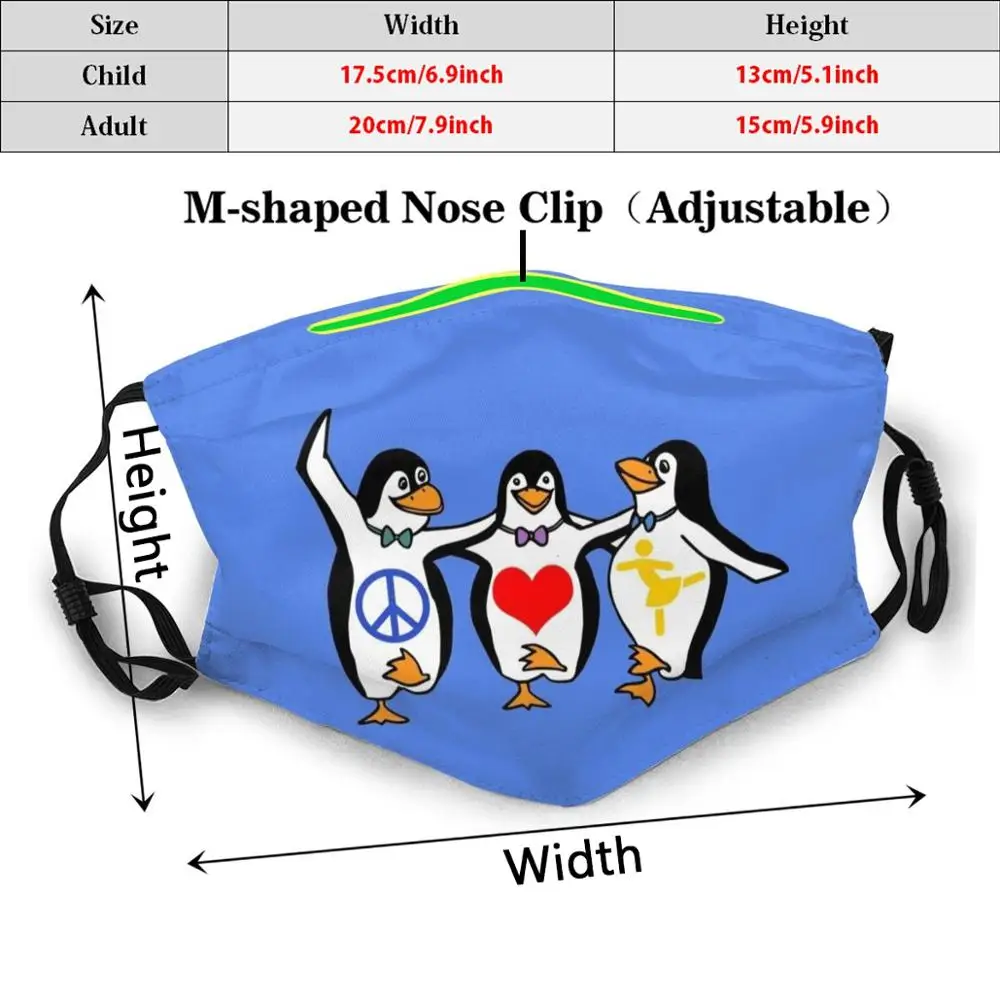 Happy Penguins Peacelove dance моющийся фильтр с принтом Пылезащитная маска для рта