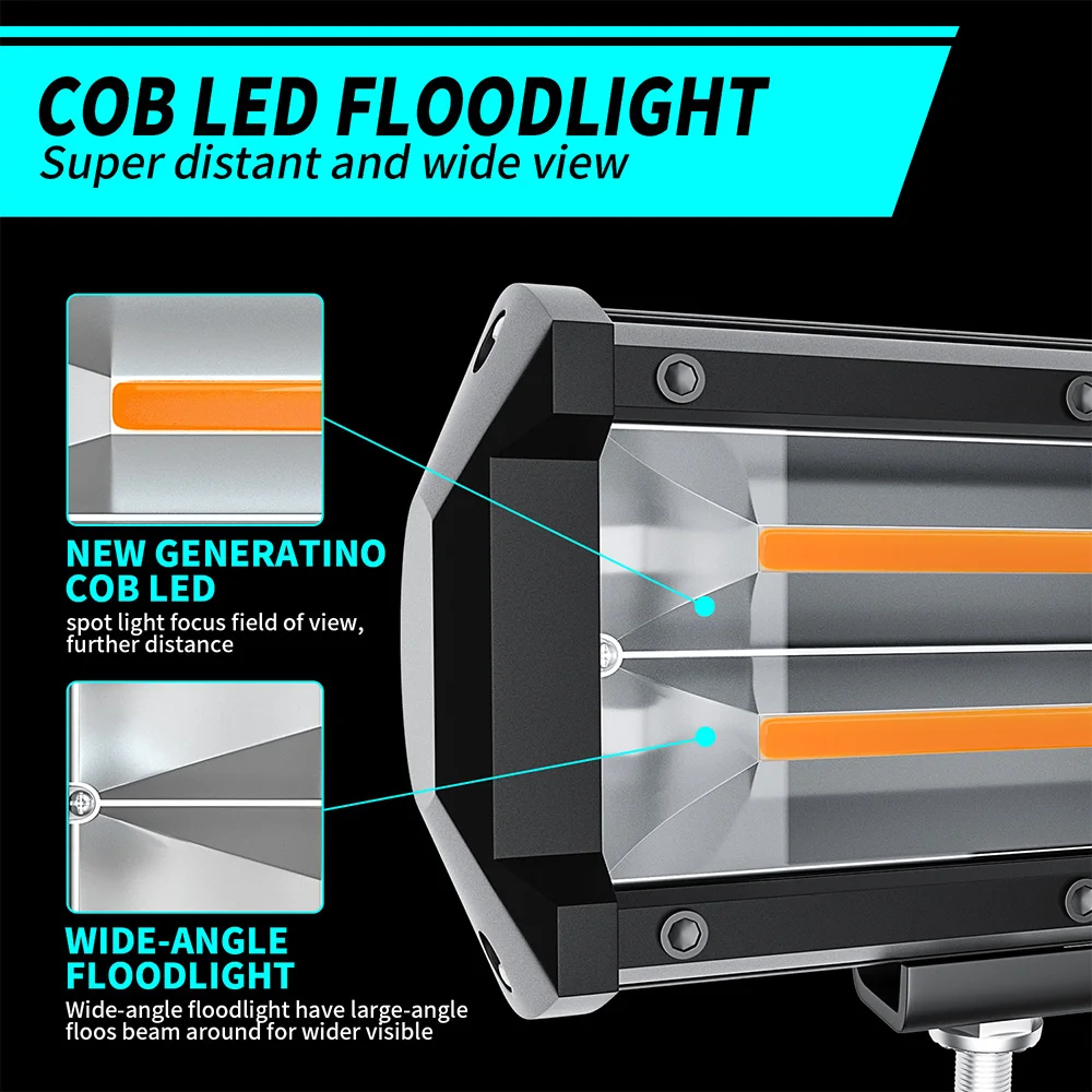 

5 Inch Two Row 72W Work Light Yellow Waterproof For SUV Truck Boat Off-Road Vehicle Motorcycle Auto Car Lights