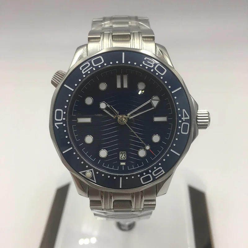 007 автоматические механические часы с синим циферблатом мужские керамические