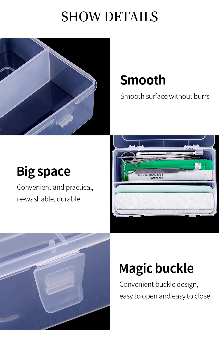 18*12 см дизайн ногтей прямоугольная полупрозрачная пластиковая коробка для хранения ногтей точечная кисть для рисования; ручка для полировки губка буферный Контейнер Чехол