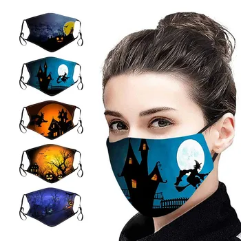 

5PC Mouth for Face Washable Reusable Protection Mouth Mask Halloween Print Earloop Windproof Face Mask Mascarillas Masque