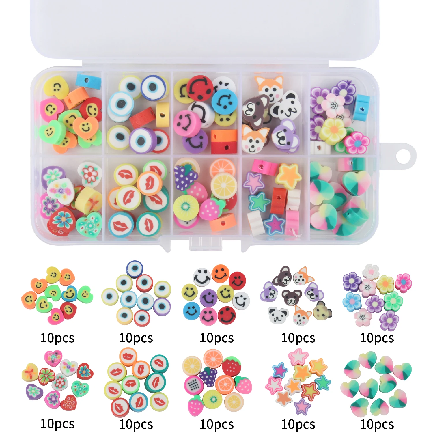 300pcs Polymer Clay Beads,fruit Smiley Handmade Beads 15 Styles Flower  Letter Soft Beads For Girls Jewelry Making Diy Bracelet Necklace Earring  Access