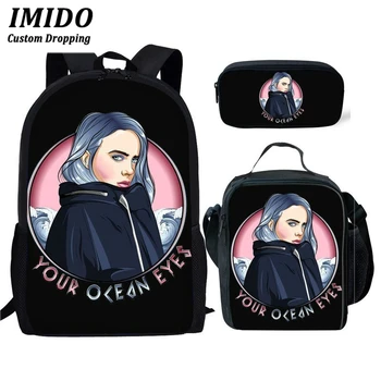 

IMIDO New 3Pcs/Set Billie Eilish School Bags For Teenager Boys Girls Hip Hop Children School Backpack Rapper Women Casual Bag