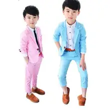 Модный костюм для мальчиков, розовый, синий, повседневный смокинг, детский однотонный официальный Свадебный костюм для мальчиков, комплект с блейзером, детский костюм для маленьких мальчиков, 2 предмета(штаны+ пальто