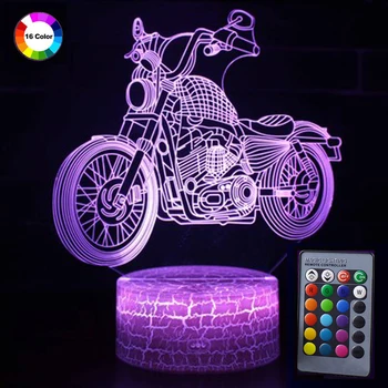 

16 Colors Change LED 3D Lamp Illusion Night Light with Remote Control Motorcycle Flash LED Night Table Lamp Bedroom Decoration