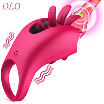 OLO Tongue Licking Vibrator Vagina Clitoris Stimulate Penis Ring G-spot Massage Rotation Oral Cock Ring Sex Toys for Couples 1