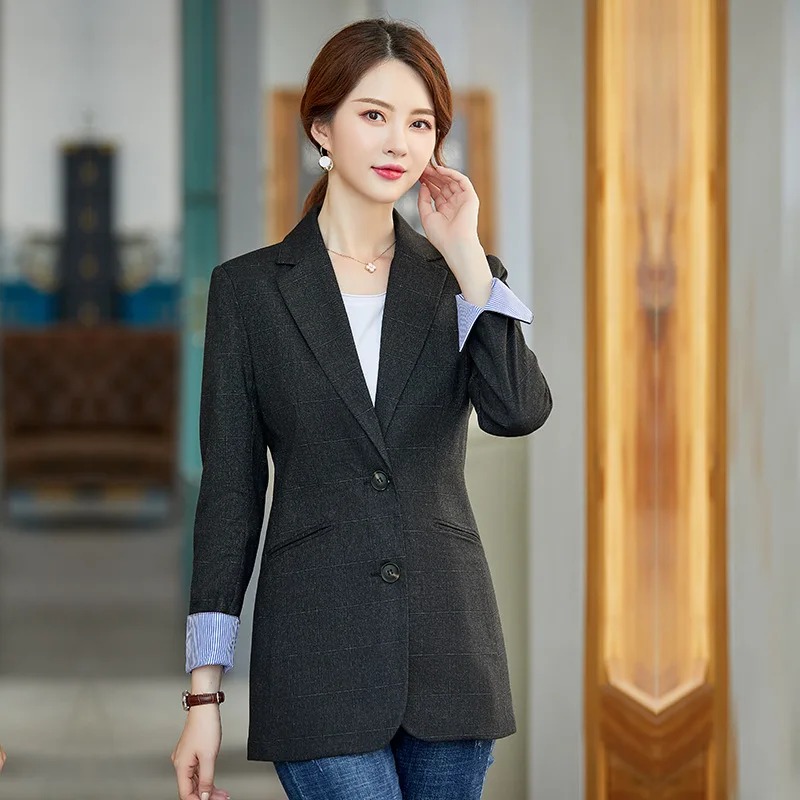 

2019 Spring And Autumn New Style Business WOMEN'S Dress Black Suit Mid-length College Student Interview Service Long-sleeved Coa