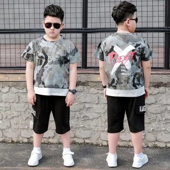 

Summer Plus Large Size Baby Boys 2-Pieces Clothing Sets Cotton Short-Sleeved Printing T-Shirt + Shorts For 130-180cm