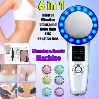 

Face Lifting 6 in 1 EMS Infrared Ultrasonic Body Massager Device Ultrasound Slimming Fat Burner Cavitation Face Beauty Machine