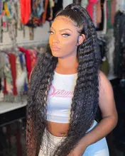 Mechones de pelo humano Remy con Perla Negra y ondas profundas, mechones de 30 pulgadas con cierre, 3 mechones