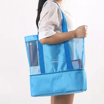 

New Women Mesh Transparent Bag Double-layer Heat Preservation Large Picnic Beach Bags SCI88