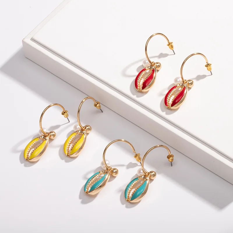 

2019 ZA FRESH Cute Simple Metal Colorful Seashell Drop Dangle Earrings for Women Gold Silver Color Small Earrings