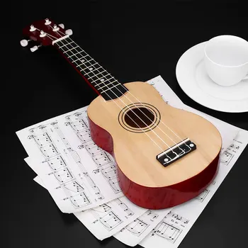 

21" Small Guitar Ukulele Wooden Ukelele Musical Instrument Hawaiian Wood Soprano 4 Strings Uke