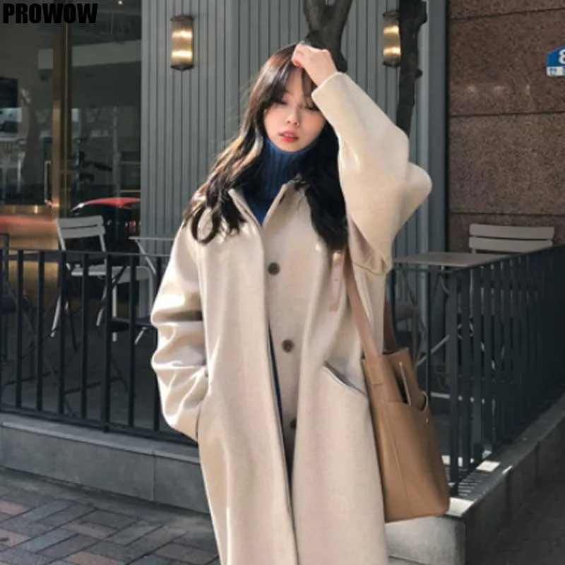 

Oversized Woolen Cloth Overcoat 2020 One-Piece Autumn Winter Women Single-Breasted Cardigan Coats Korean Loose Jackets Lady Coat