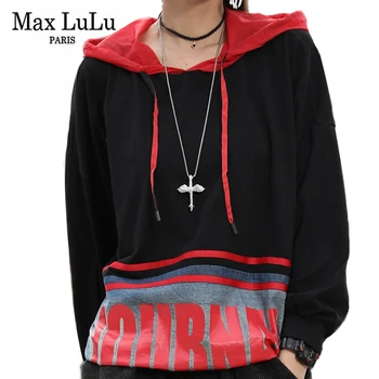

Max LuLu New Korean Fashion Autumn Tops Ladies Punk Tee Shirts Womens Black Denim Tshirts Female Casual Hooded Printed Clothes