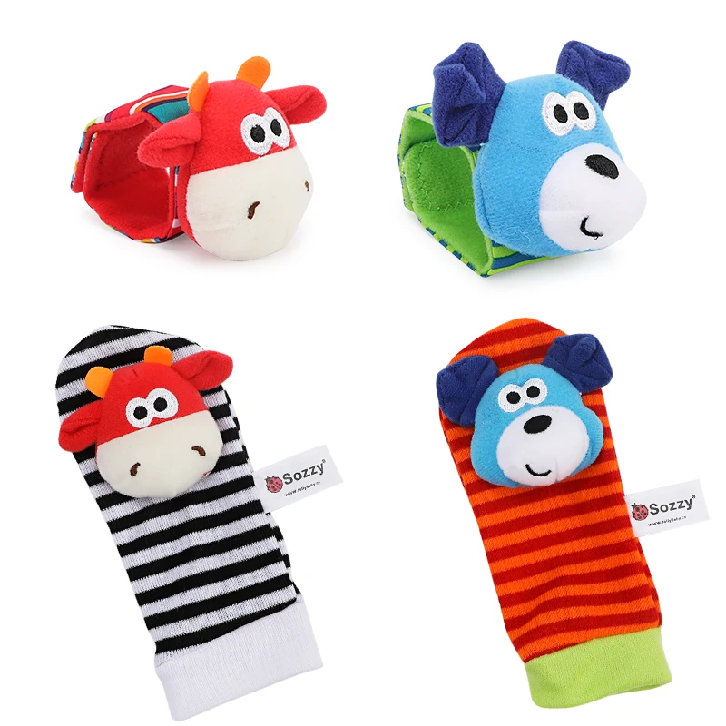 Infant Baby Kids Socks Rattle Toys Wrist Rattle Cute Cartoon Print Socks Wrist Strap with Rattle Baby Rattle Toys Foot Socks 15