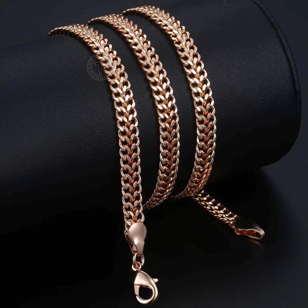 Jewelry Sets Men Women's 585 Rose Gold Color Bracelet Necklace Set Double Curb Cuban Weaving Bismark Chain Wedding Gift KCS04