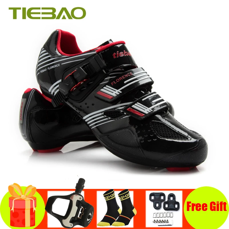 Tiebao Cycling Shoes Professional Road Bike Sports Shoes Lock Shoes Black Red 