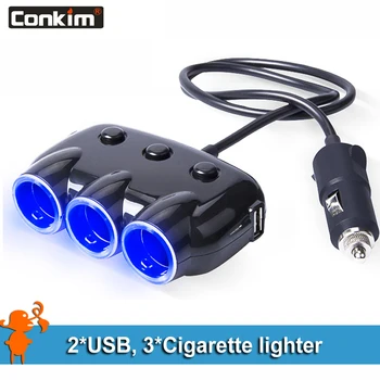 

Universal 3 Ways Car Auto Cigarette Lighter Socket Splitter Power Adapter 120W 5V 3.1A Dual USB Car Charger with LED Light