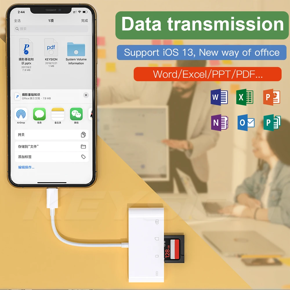 KEYSION 4в1 OTG кард-ридер для IPhone 11 Pro Max XS Max XR 8 7 SD TF карта памяти Писатель камера подключение комплект адаптер для IPad