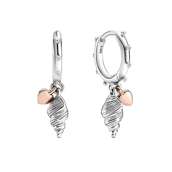 

2020 New 925 Sterling Silver Ocean Series Heart & Conch Shell Hoop Earrings For Women Original Earrings Fashion Jewelry