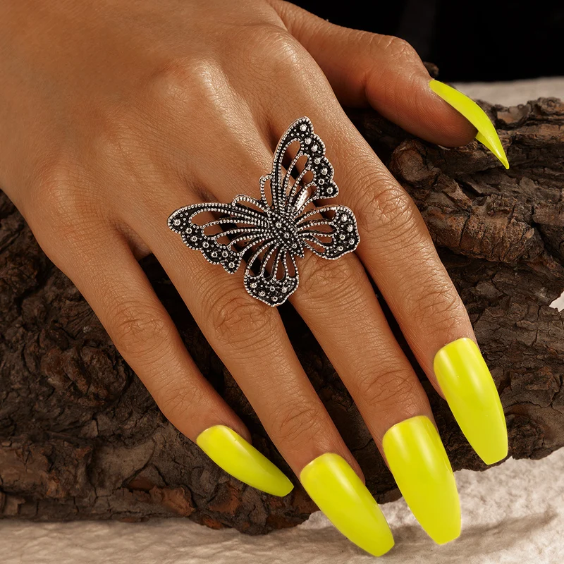 Vintage Silver Color Angel Wings Metal Rings For Women Punk Geometric Alloy Joint Midi Ring Gothic Jewelry