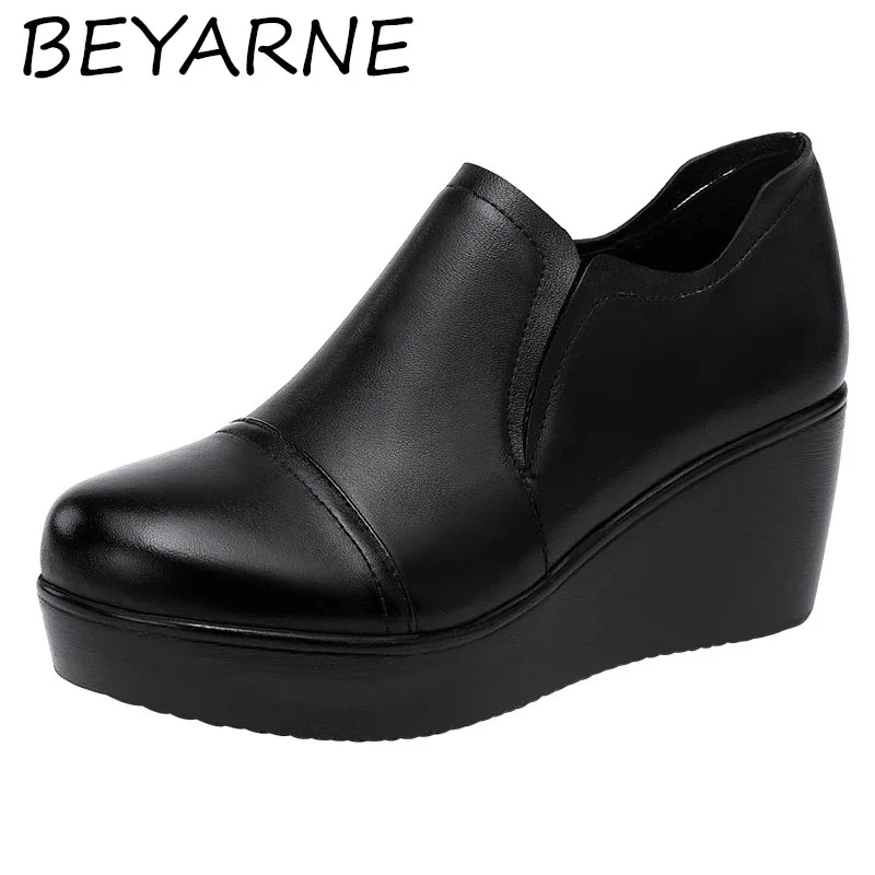 BEYARNE High Heel Women Shoes 2021 Women Leather Casual Shoes