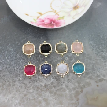 

5pcs/lot,Natural Set auger Gems square Shape Gold Plateds Connectors Jewelry Bulk,Faceted Raw stone Pendant wholesale