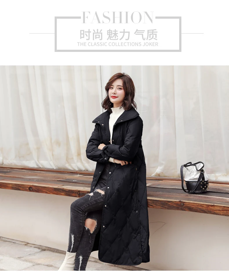 Long Sleeve Long Straight-Cut Pocket Winter White Duck down Convention Solid Color Polo Collar Simple Fashion down Jacket
