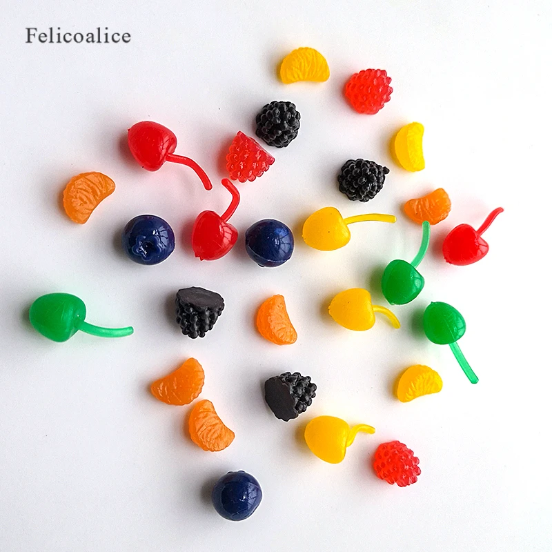 100pcs 3D Simulation Fruit Fake Cherry/Blueberry/Strawberry Resin Miniature Art Cabochon DIY Decorative Craft Scrapbooking