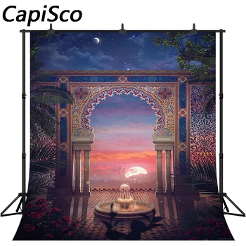 

Capisco Arabian arch column patio flower leaves fountain photography Backgrounds Vinyl High quality Computer print backdrops