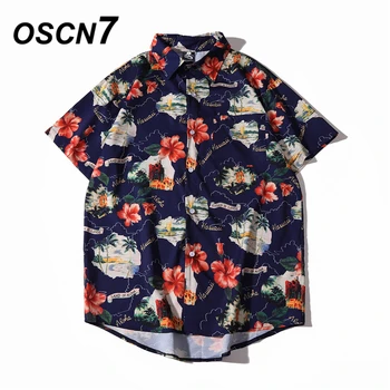 

OSCN7 Casual Streetwear Beach Printed Short Sleeve Shirt Men 2020 Hawaii Oversize Fashion Harujuku Women Shirts 2090