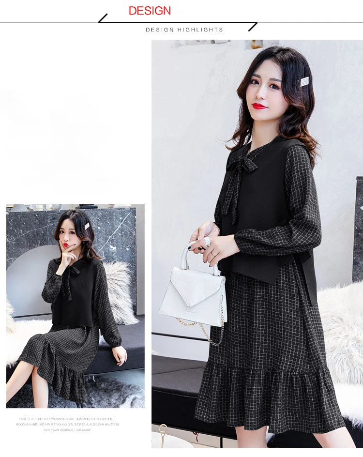 Fashion Womens Breastfeeding Dresses Autumn Winter Maternity Pregnant Nursing Dress 2 Pcs Long Sleeve Ruffles Pregnancy Clothes (2)