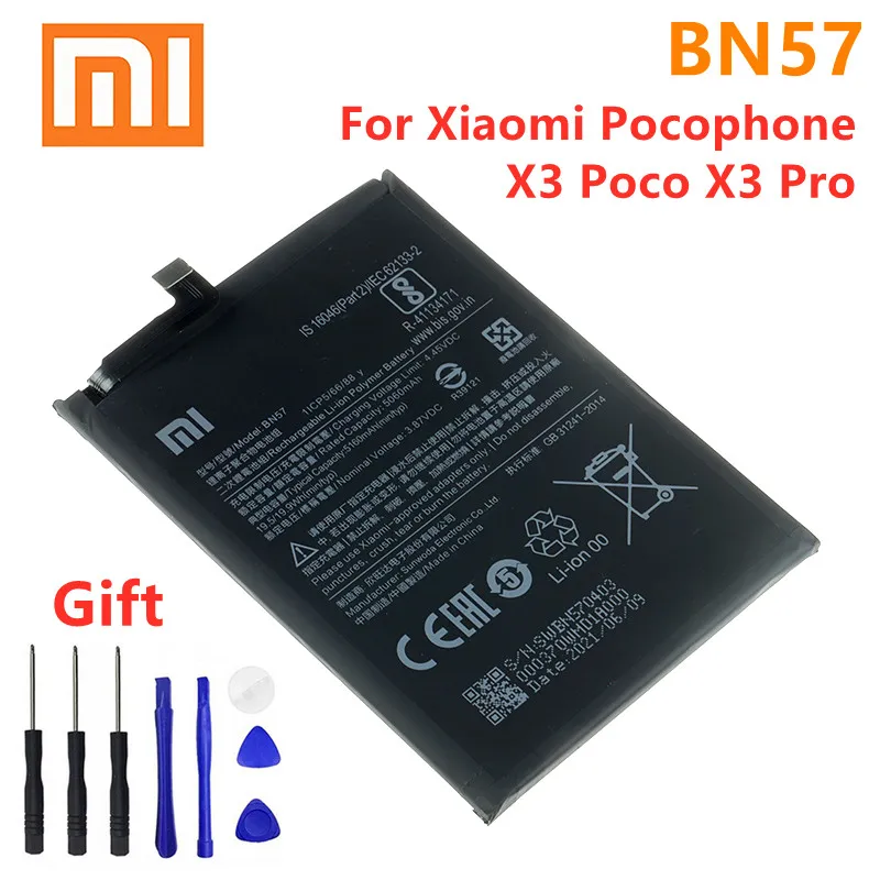 Оригинальный аккумулятор Xiao mi BN57 5160 мАч для телефона Xiaomi Pocophone X3 Poco Pro сменные