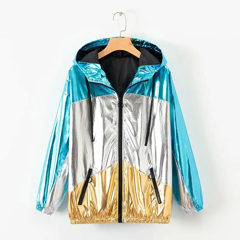

2019 Spring New Style Western Style Electroplated Bright Surface Mixed Colors Casual Loose-Fit Jacket