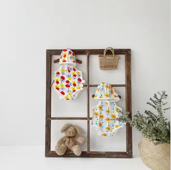 

2020 new baby girls printed romper with hat fashion summer cotton babys jumpsuit 6-24 month HV281