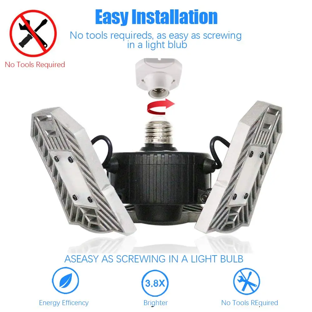 

2pcs 60w LED Ceiling Lamp Deformable Garage Lights 6000LM LED Light Bulbs for Garage warehouse workshop Lighting #