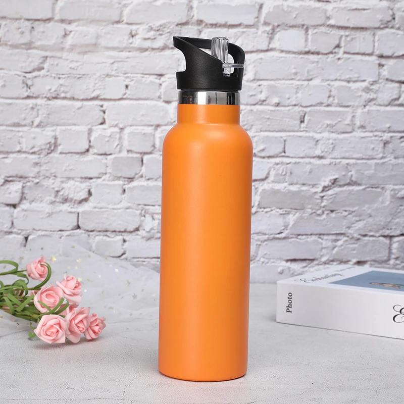 Orange Бутылка для воды из нержавеющей стали, гидро колба, бутылка для воды с вакуумной изоляцией, с широким горлышком, переносная термальная бутылка, 21 унций, термос - Цвет: Orange
