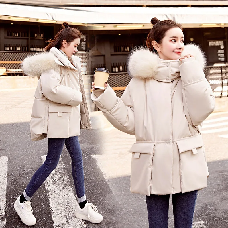 

Pocket Zipper Hooded Short Simple Cool Cotton-padded Clothes 2019 Winter Casual Fashion Comfortable Long Sleeve