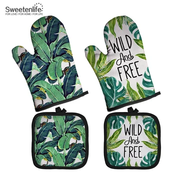 

Customize Oven Mitts Baking Plant Pattern Kitchen Microwave Gloves Polyester Insulation and Anti-scalding Gloves Potholder Mat