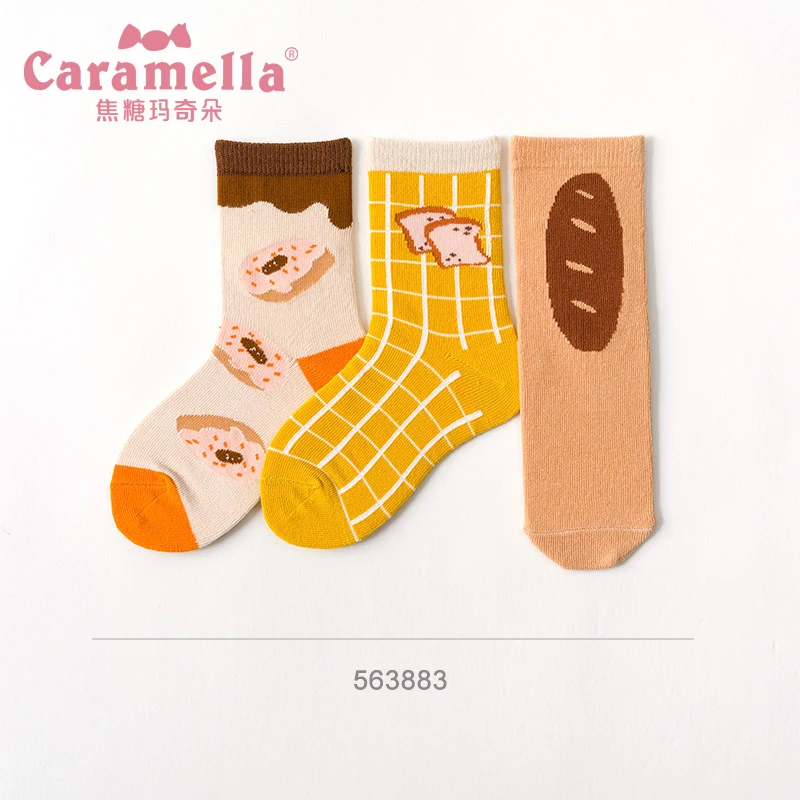 Caramella/3 пары, новинка года, забавные детские носки с пончиком Новинка, Happy Bread, хлопковый для новорожденных зимние плотные Чулочные изделия для мальчиков и девочек