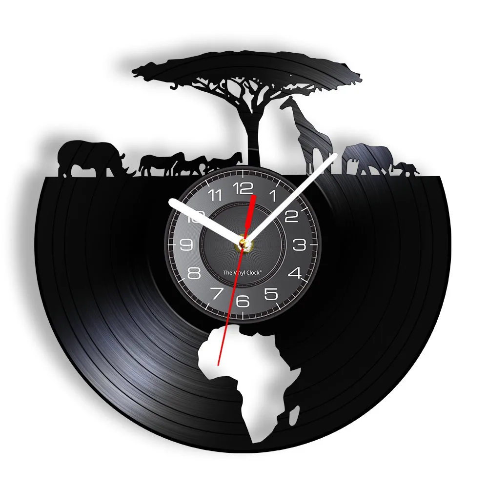 outdoor wall clock African Elephants Laser Cut Record Wall Clock Wildlife Animals Habitat Map Of Africa Retro LP Wall Watch Living Room Art-Decor cuckoo wall clocks Wall Clocks